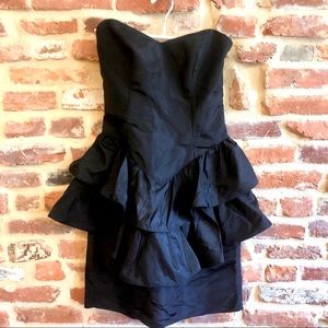 1980s peplum strapless party dress